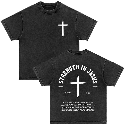 Cross Printed Short Sleeve Washed Black