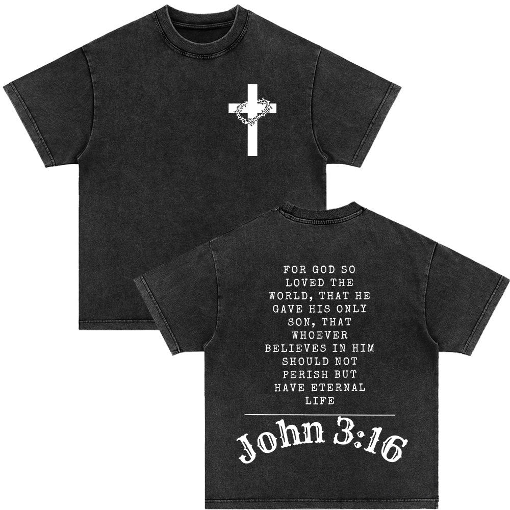 Cross Printed Short Sleeve Washed Black